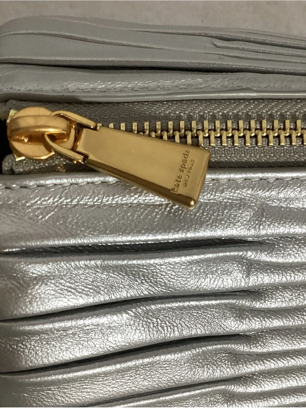 Kate Spade Sweet Treats Pleated Silver Leather Small Barrel Novelty Bag